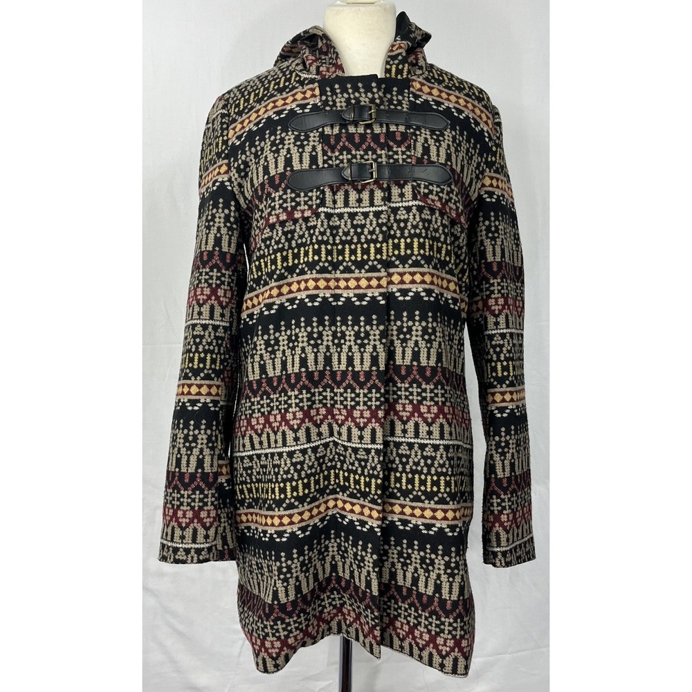 Jack by BB Dakota Aztec Fair Isle Hooded Toggle Coat Jacket Wool Blend M JC30627